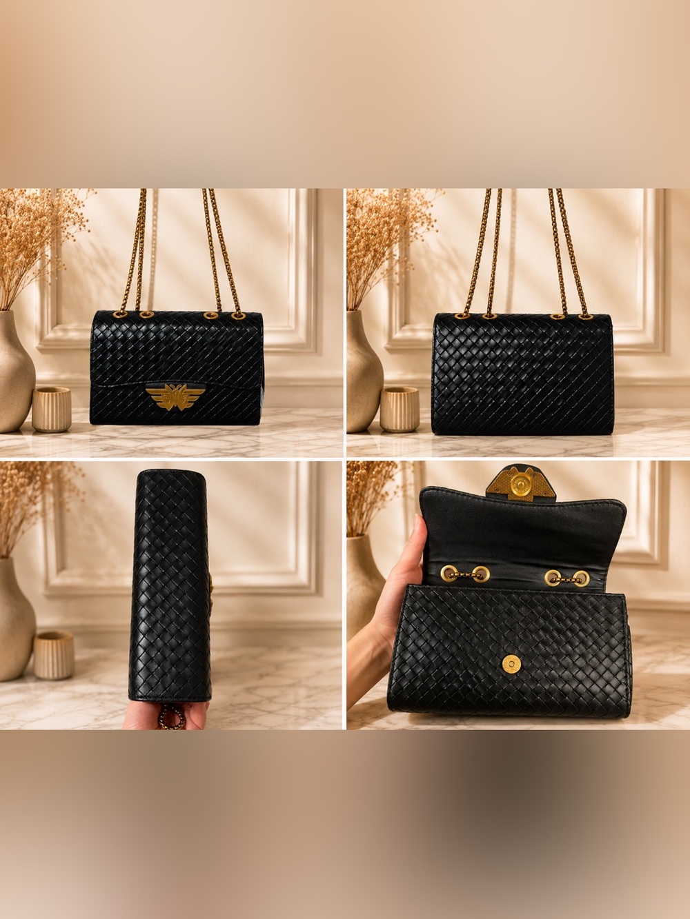 NEW Black Quilted Shoulder Bag with Gold Chain - Picture 5 of 6